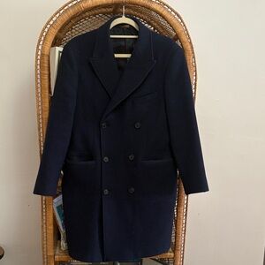 Brooks Brothers Dark BlueDouble-Breasted Men's Long Topcoat Size 40R